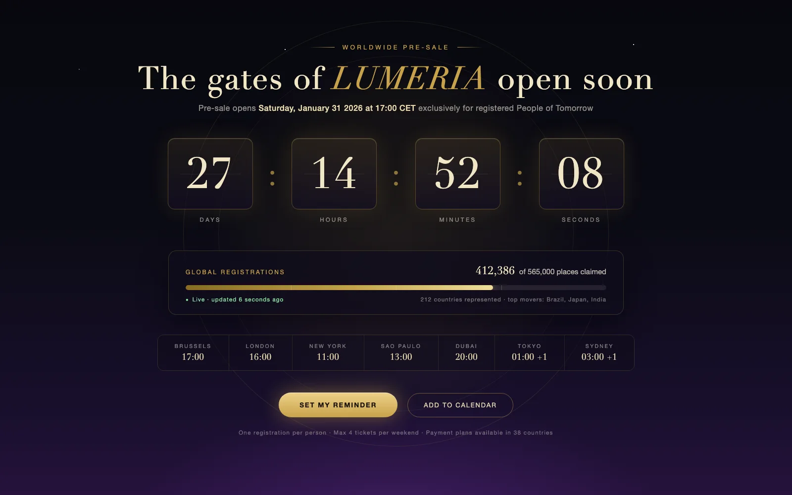 Presale countdown with live registration meter
