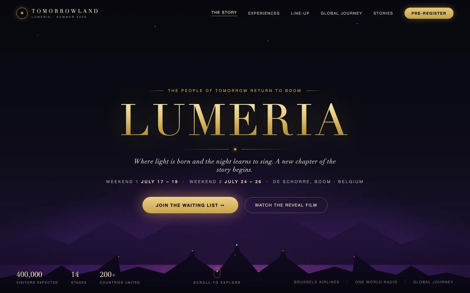 Tomorrowland Lumeria reveal page, live on launch