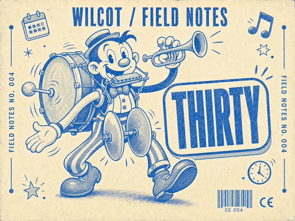 Field note 004, Thirty, a one-man band figure